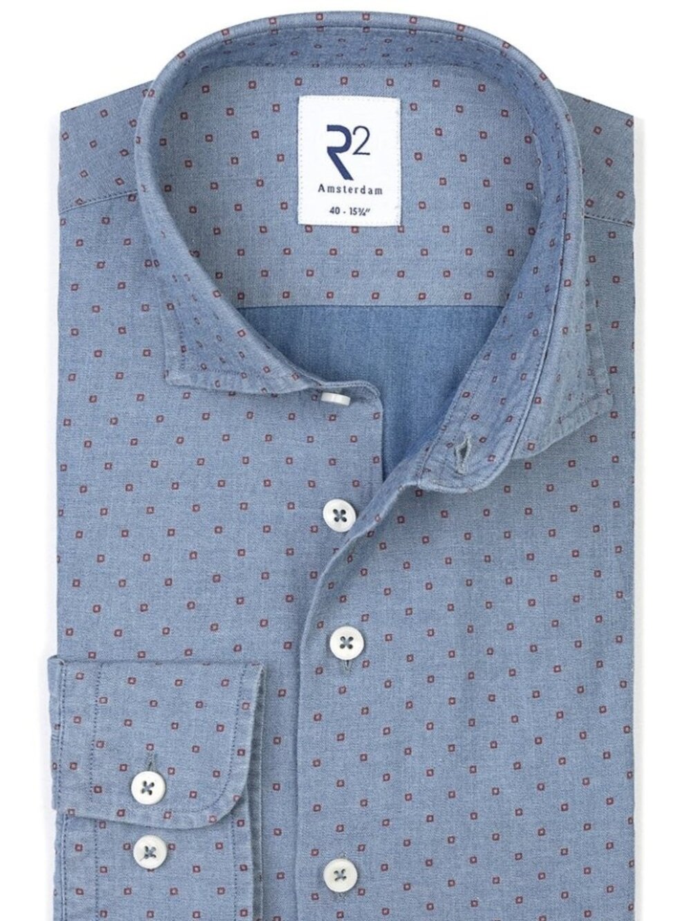 R2 Amsterdam Blue Circle Print Denim Shirt/26998